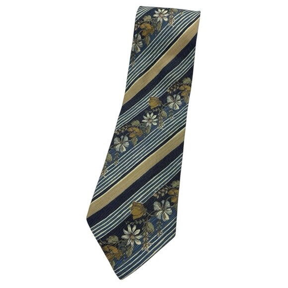 PAL ZILERI Men's Silk Linen Necktie LUXURY Gray Beige Striped Floral W:3.8" EUC